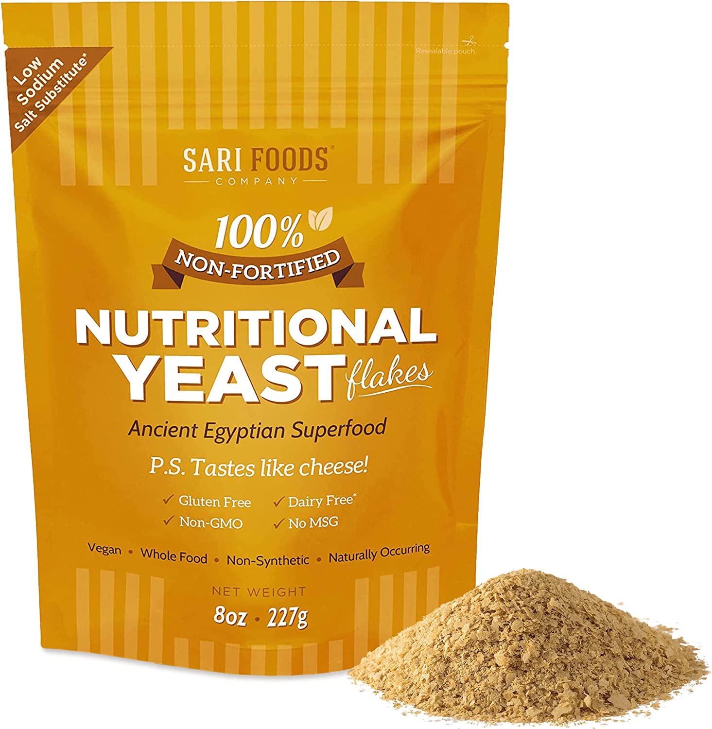 Non Fortified Nutritional Yeast Flakes, Whole Foods Based Protein Powder, Vegan, Gluten Free, Vitami