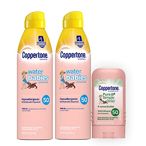 Coppertone WaterBabies SPF 50 Lotion Spray + Pure & Simple Baby Mineral SPF 50 Stick Multipack (6 Ou