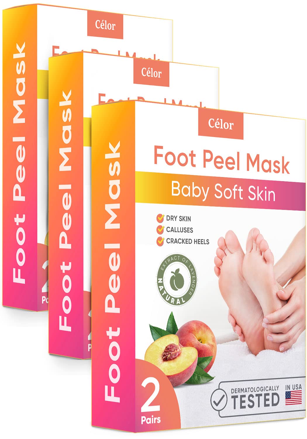 Foot Peel Mask Peach (6 Pairs) Foot Mask for Dry Cracked Feet and
