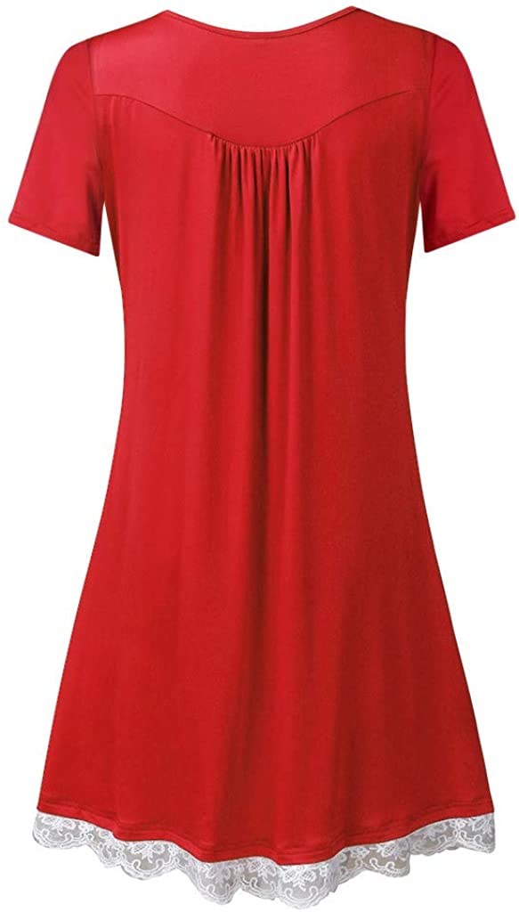 HebeTop ✰ Womens Fashion Short Sleeves Dress Lined with Lace Trim