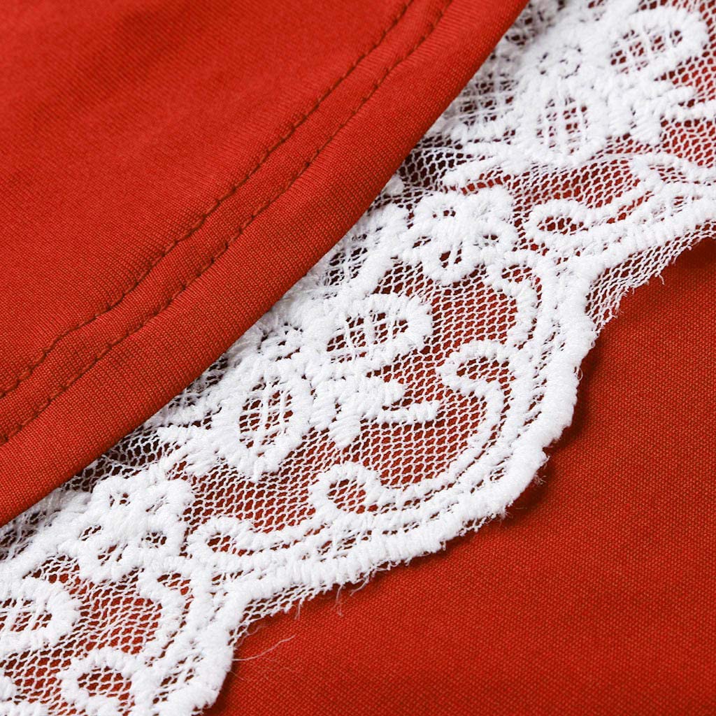 HebeTop ✰ Womens Fashion Short Sleeves Dress Lined with Lace Trim