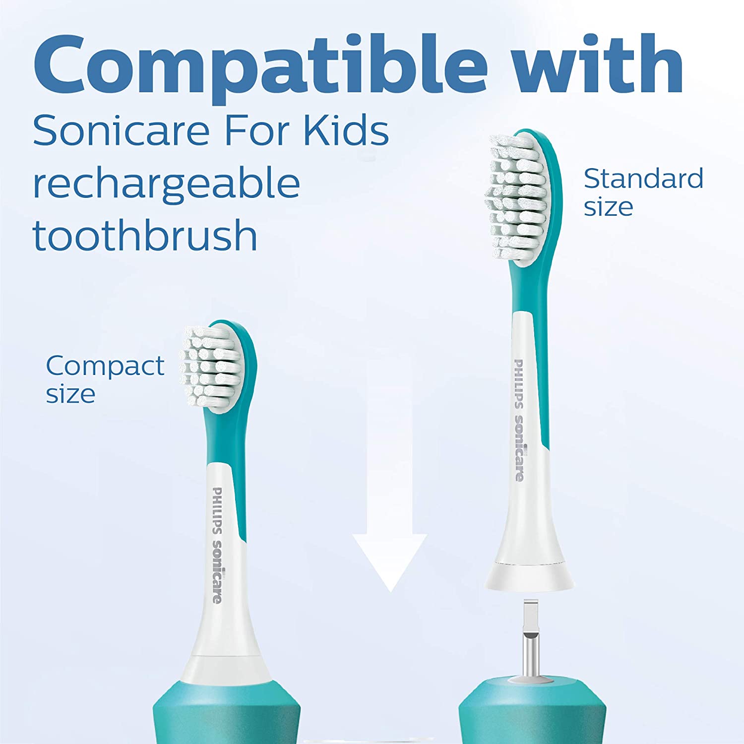 Philips Sonicare for Kids 7+ Genuine Replacement Toothbrush Heads, 2 Brush Heads, Turquoise and Whit