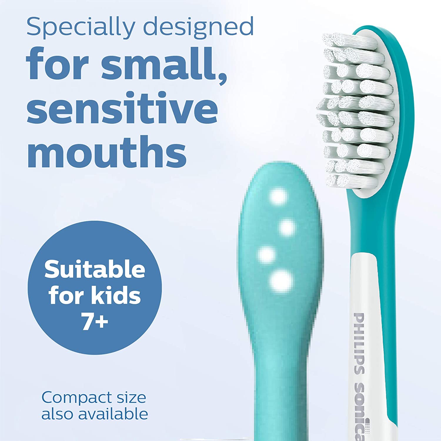 Philips Sonicare for Kids 7+ Genuine Replacement Toothbrush Heads, 2 Brush Heads, Turquoise and Whit