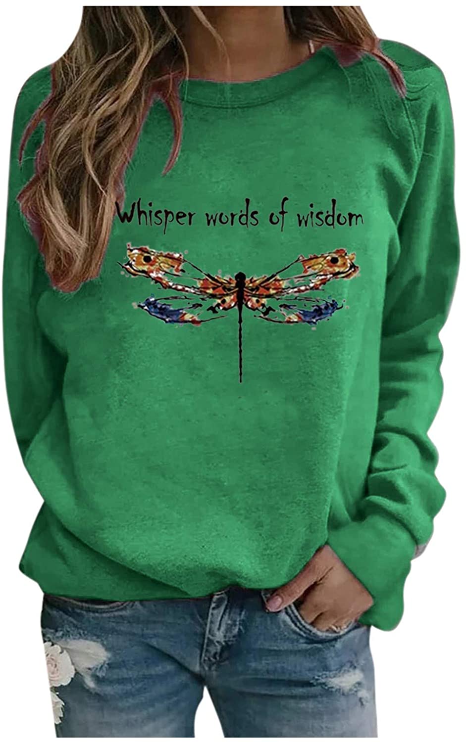 Sweatshirts for Women,Womens Dragonfly Graphic Pullover Sweatshirt Casual Baggy Blouses Shirts Athle