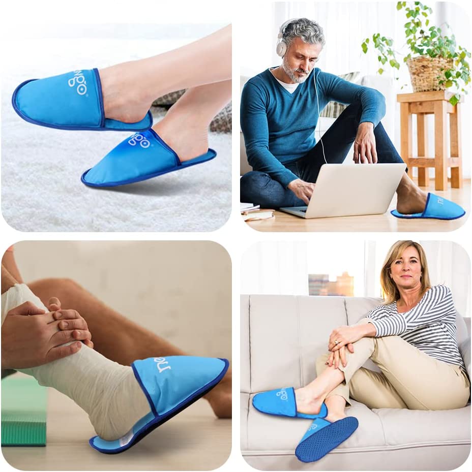 NEWGO Foot Ice Pack Slippers for Swollen and Painful Feet, 2 Pack Ice Therapy Gel Ice Slippers for N