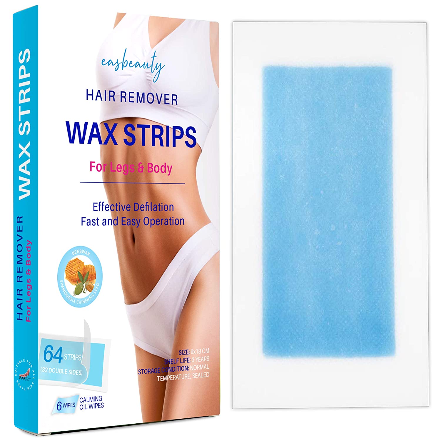 Easbeauty Hair Removal Wax Strips – Wax Strips for Arms, Legs, Underarm Hair, Eyebrow, Bikini, and Brazilian Hair Removal Contains 64 Strips , with 6 Calming Oil Wipes Easbeauty Hair Removal Wax Strips – Wax Strips for Arms, Legs, Underarm Hair, Eyebrow, Bikini, and Brazilian Hair Removal Contains 64 Strips , with 6 Calming Oil Wipes