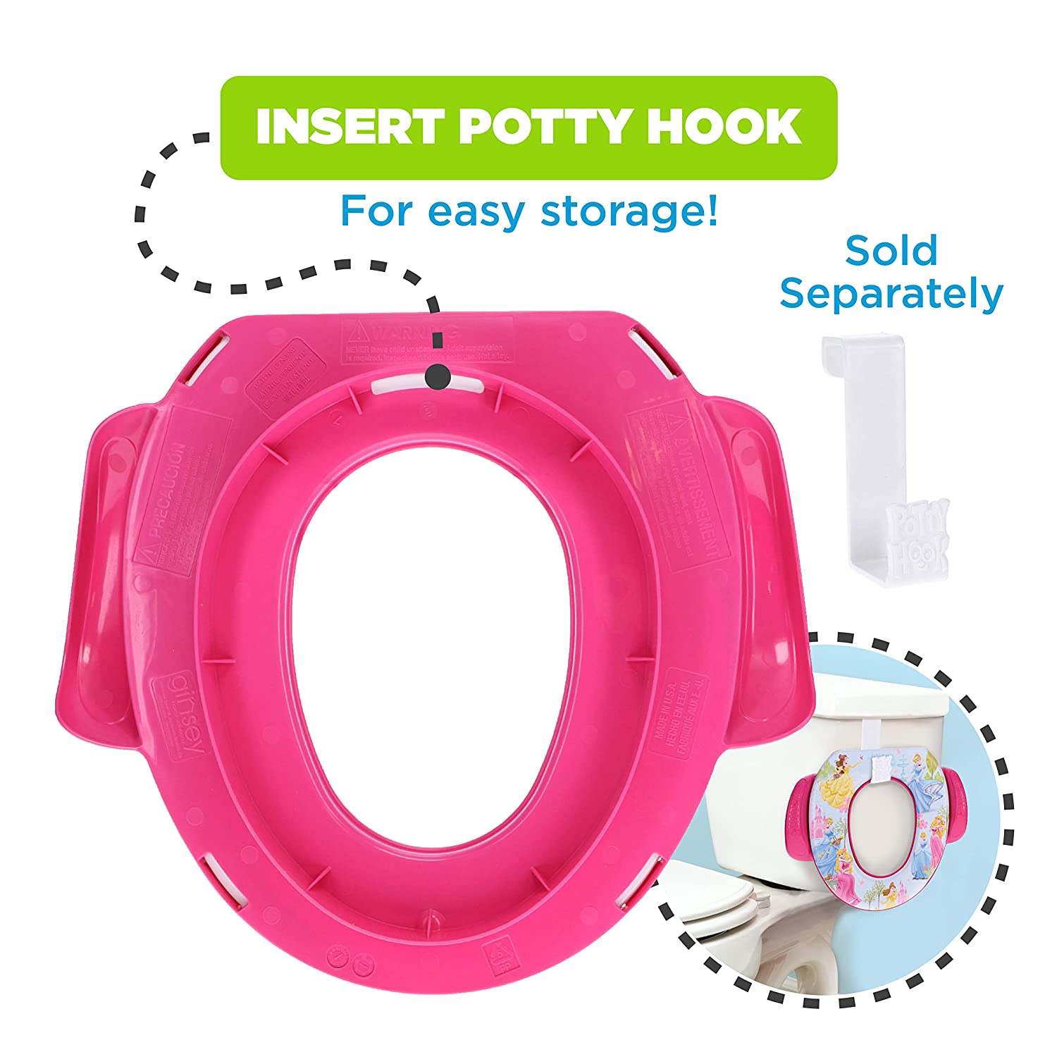 Disney Princess Kid's Toilet Training Combo Kit - Contour Step Stool & Soft Potty Seat, Pink, 2-Piec