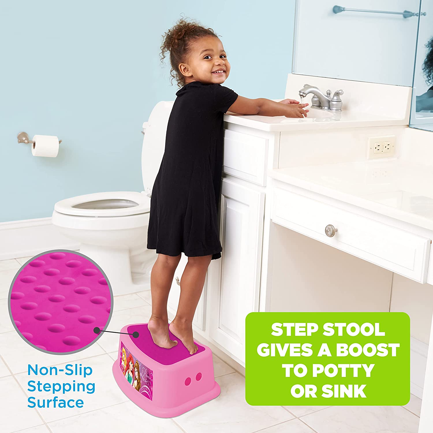 Disney Princess Kid's Toilet Training Combo Kit - Contour Step Stool & Soft Potty Seat, Pink, 2-Piec