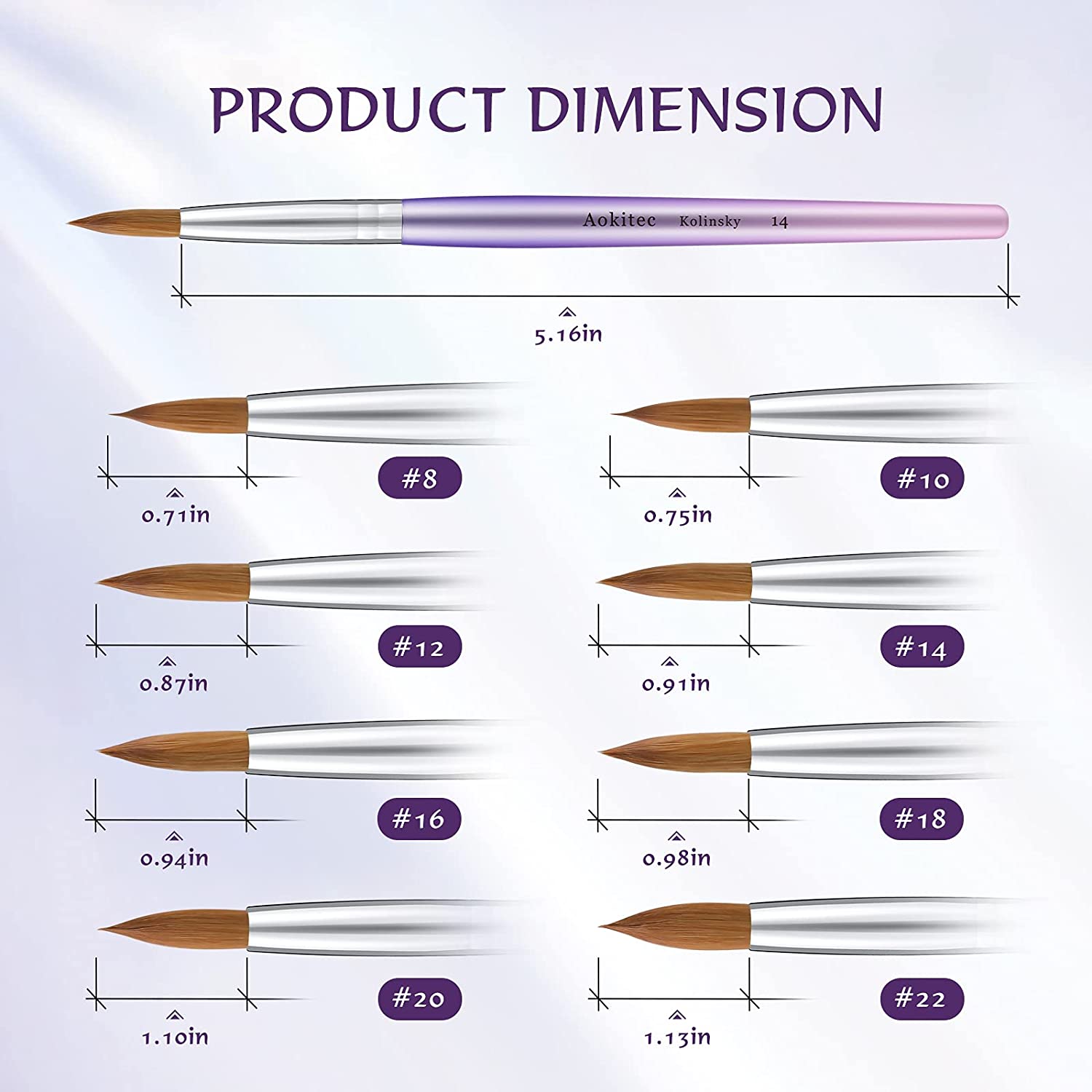 Acrylic Nail Brush for Acrylic Powder, 8# Aokitec Nail Brush for Acrylic Application, 100% Oval Koli