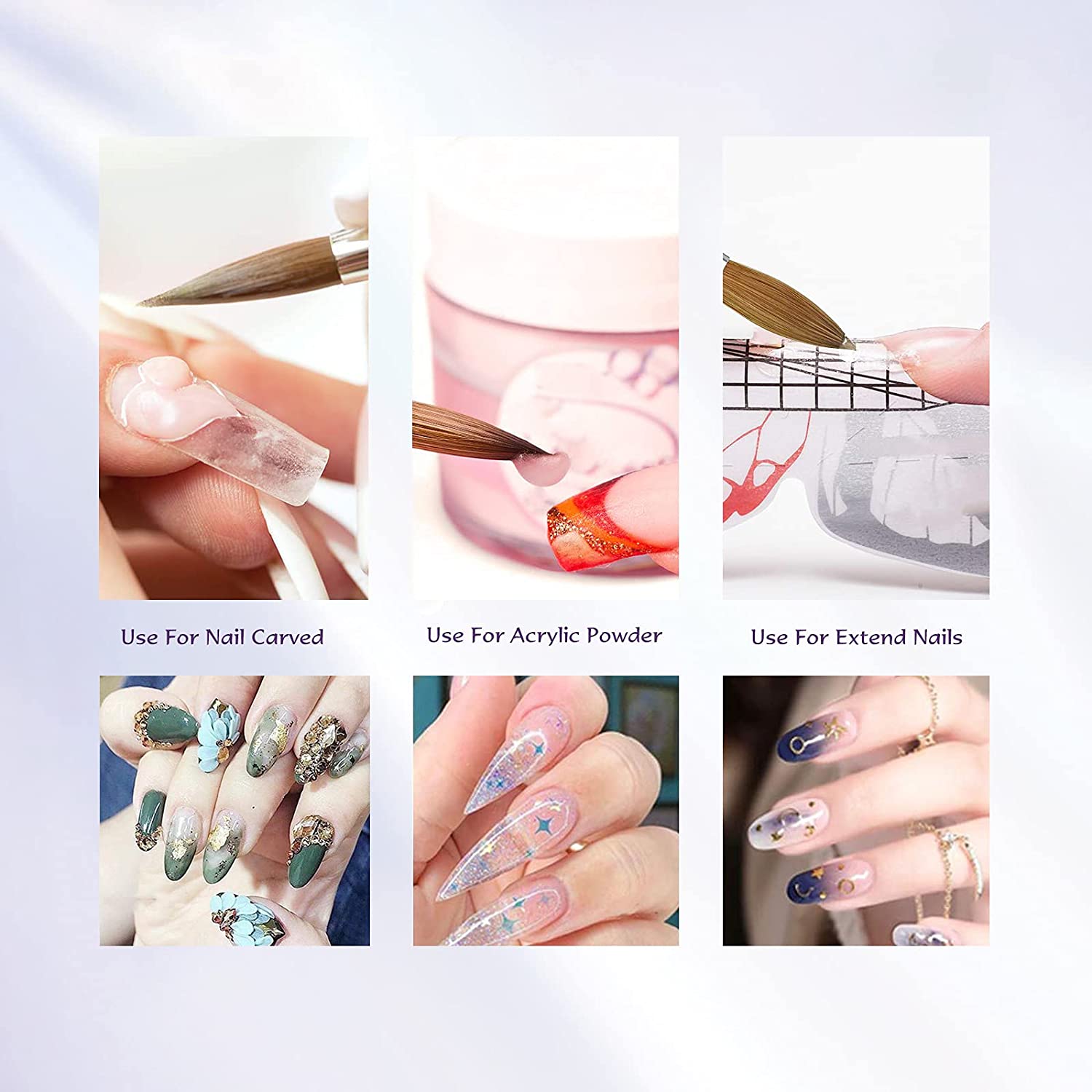 Acrylic Nail Brush for Acrylic Powder, 8# Aokitec Nail Brush for Acrylic Application, 100% Oval Koli