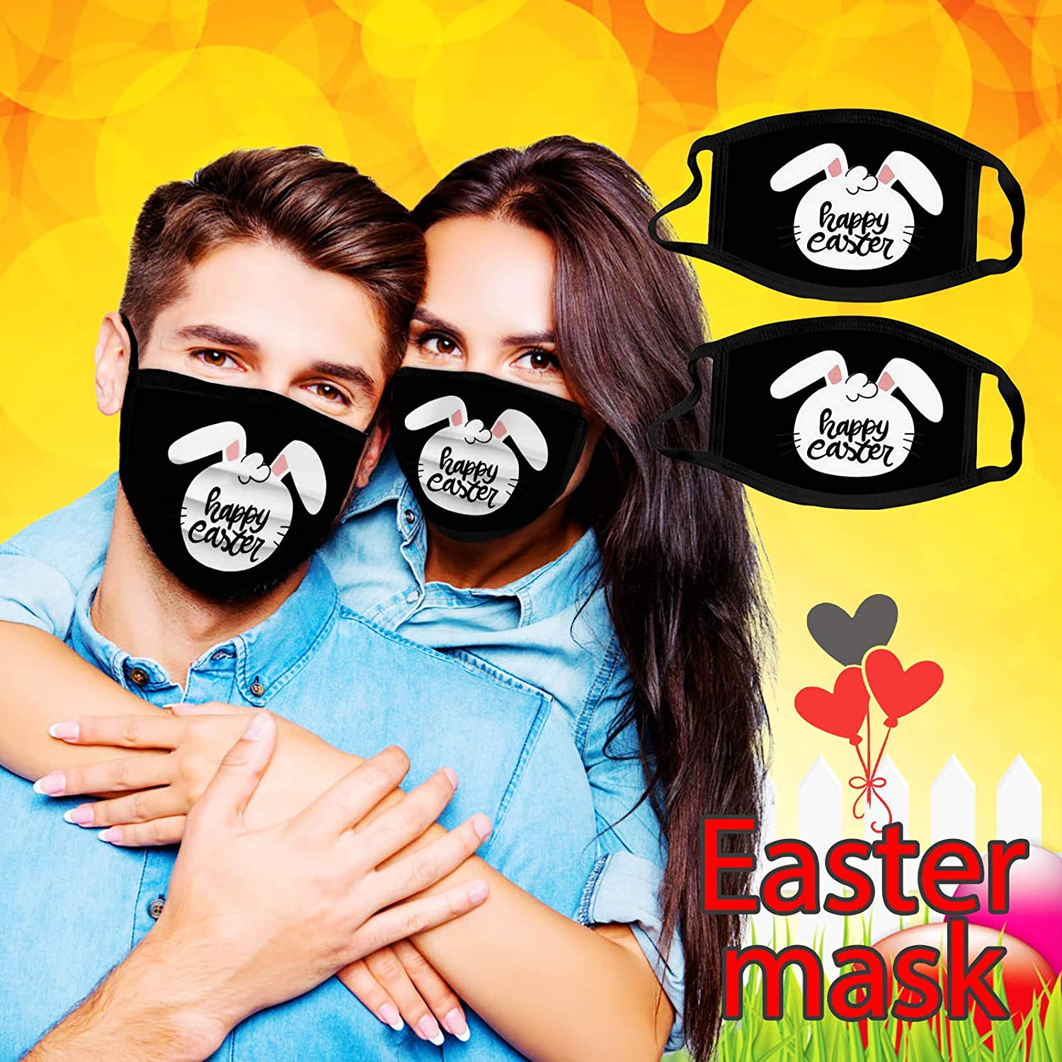 Homebaby 2/4Pcs Adults Easter Reusable Face_Masks Lightweight Face Covering,Cute Bunny Eggs Print Fa