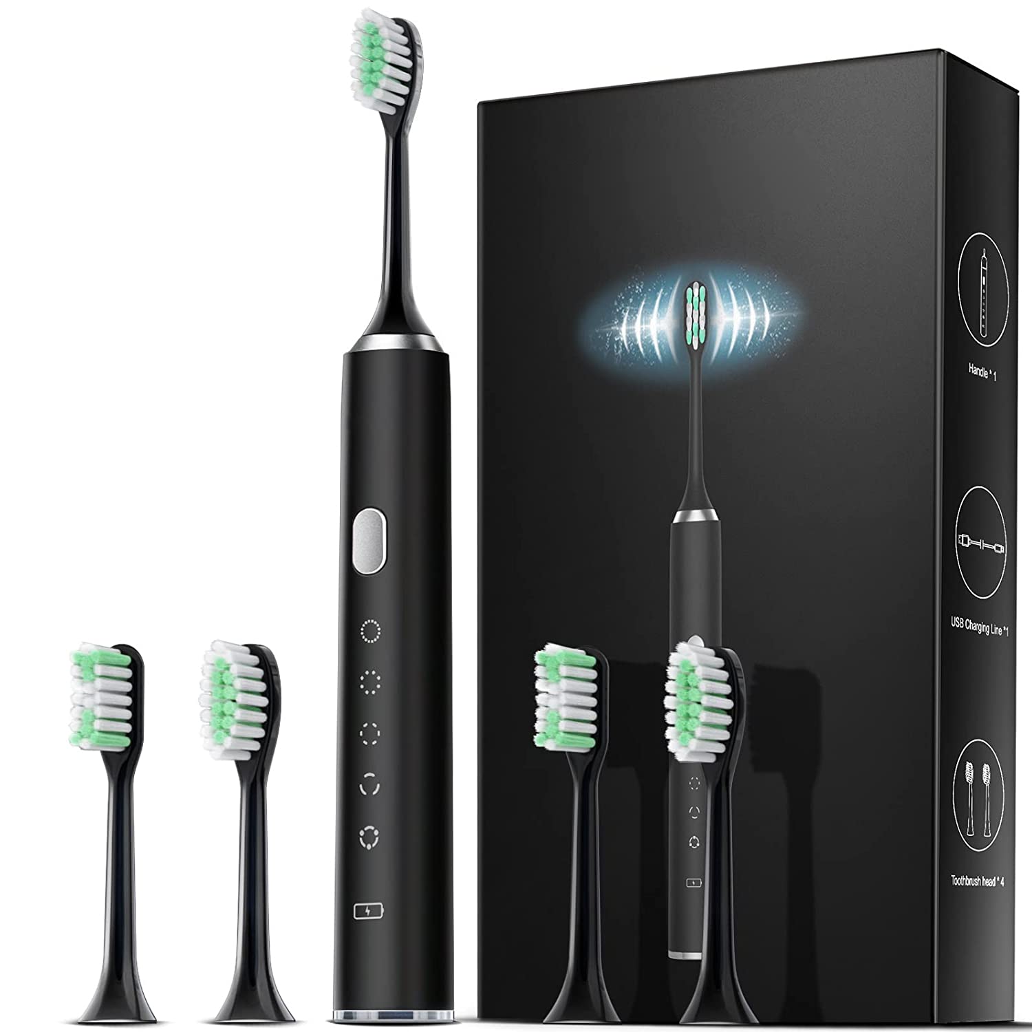 Sonic Electric Toothbrush Whitening Toothbrush Rechargeable with 4 Dupont Brush Heads, Adult Waterpr