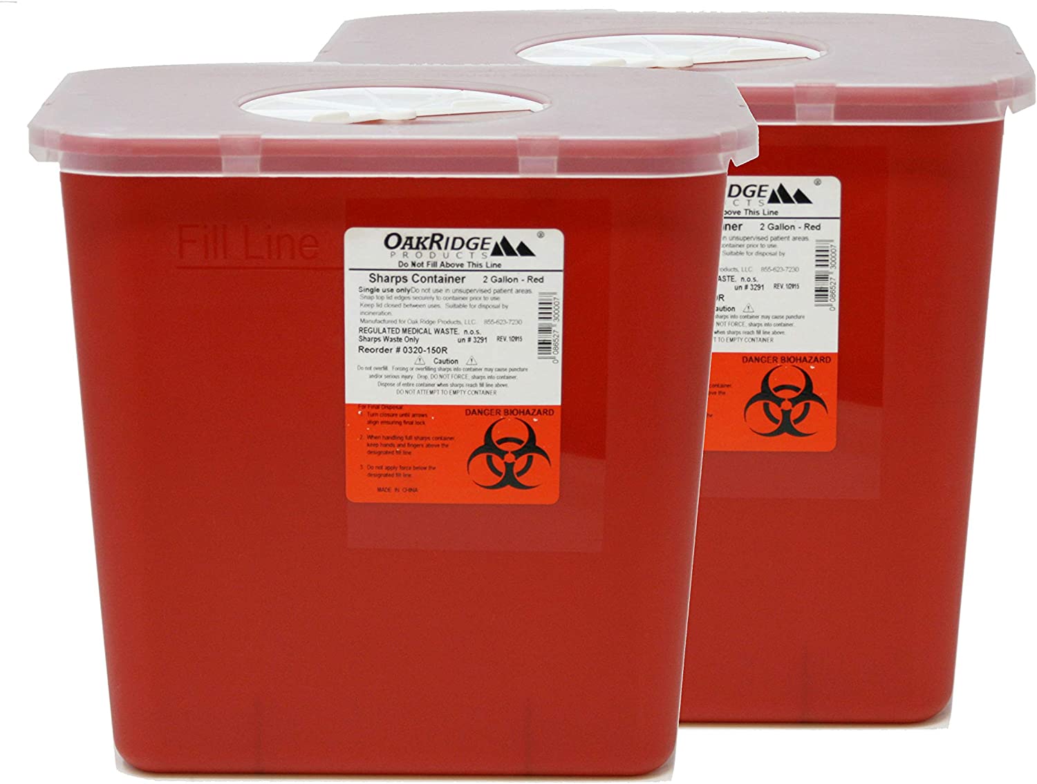 Oakridge 2 Gallon Size | Sharps and Biohazard Waste Disposal Container (Pack of 2)