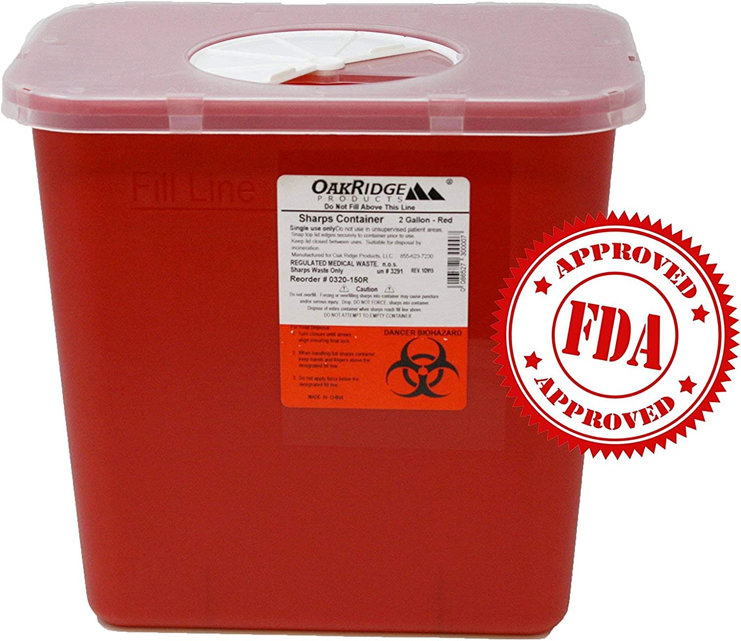 Oakridge 2 Gallon Size | Sharps and Biohazard Waste Disposal Container (Pack of 2)