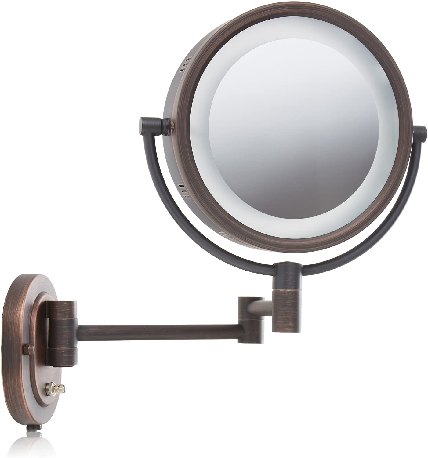 Jerdon HL65BZ 8-Inch Lighted Wall Mount Makeup Mirror with 5x Magnification, Bronze Finish