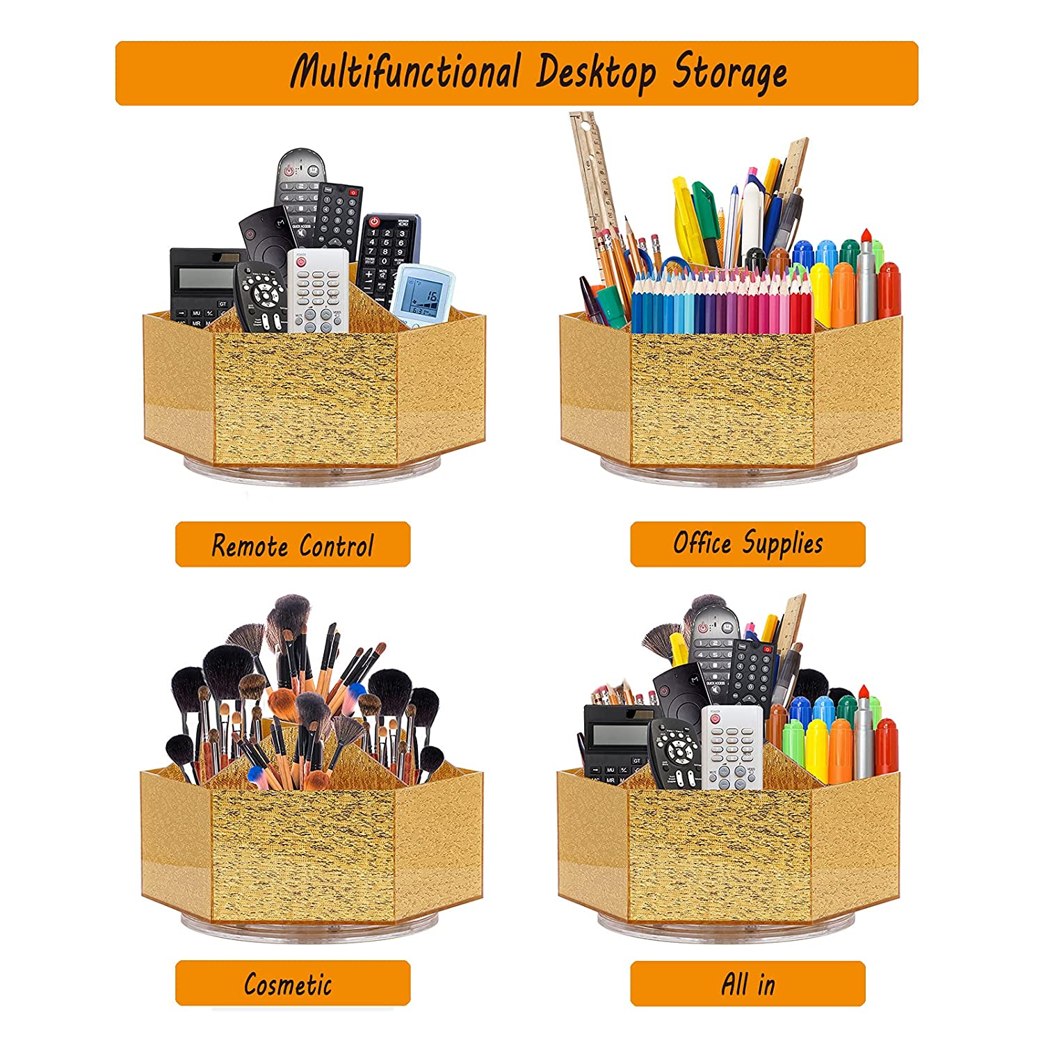 Makeup Brush Holder Gold Rotating