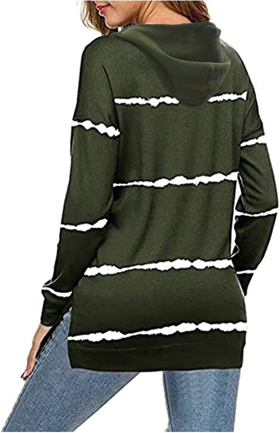 Dosoop Womens Casual Crewneck Tie Dye Sweatshirt Striped Printed Loose Tee Shirts Long Sleeve Pullov