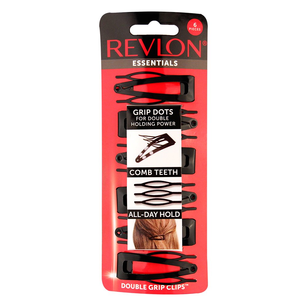Revlon Double Grip Black Hair Clips, 6 count