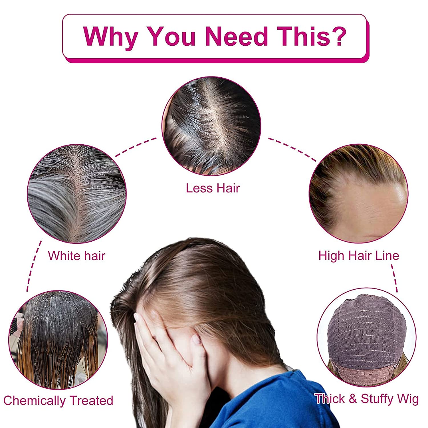 REECHO Hair Topper, Upgraded 18” Wiglets Hairpieces for Women with Thinning Hair 3 Clips in Wavy H