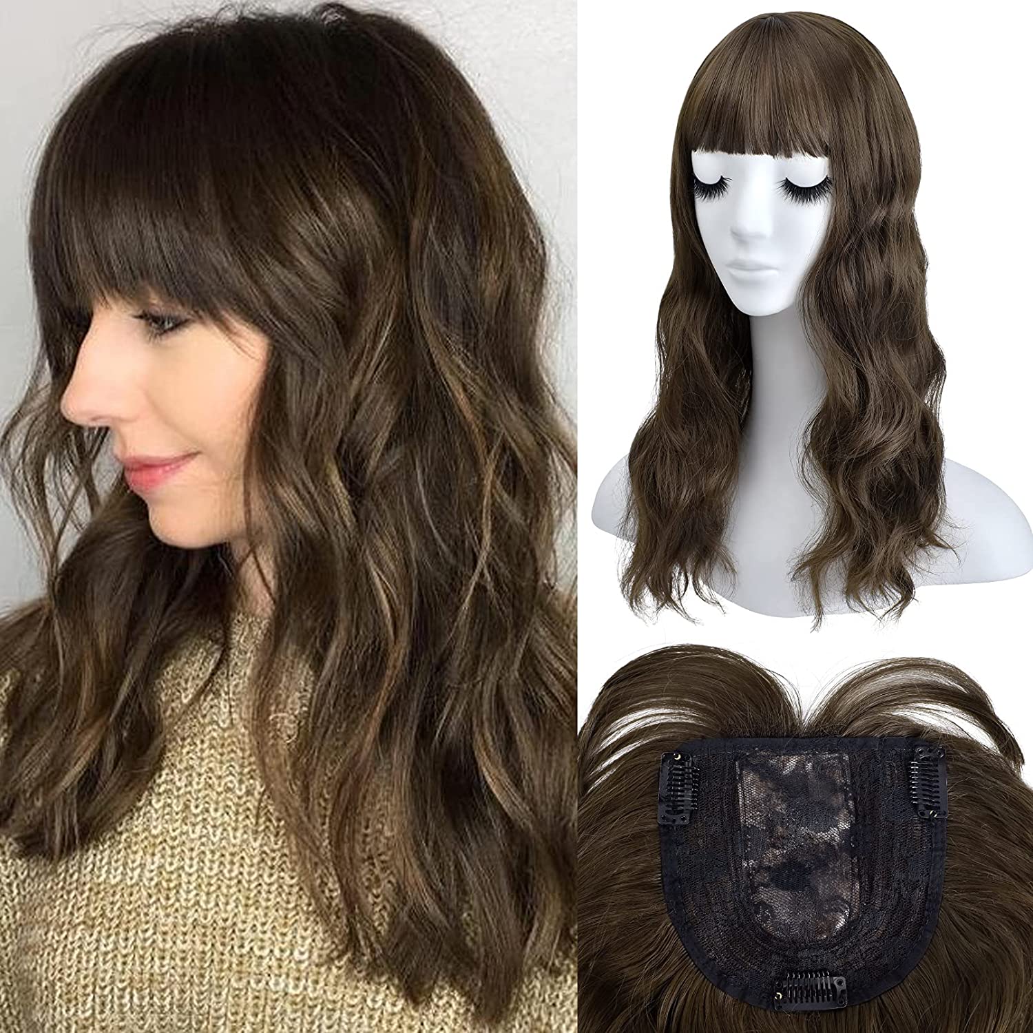 REECHO Hair Topper, Upgraded 18” Wiglets Hairpieces for Women with Thinning Hair 3 Clips in Wavy H