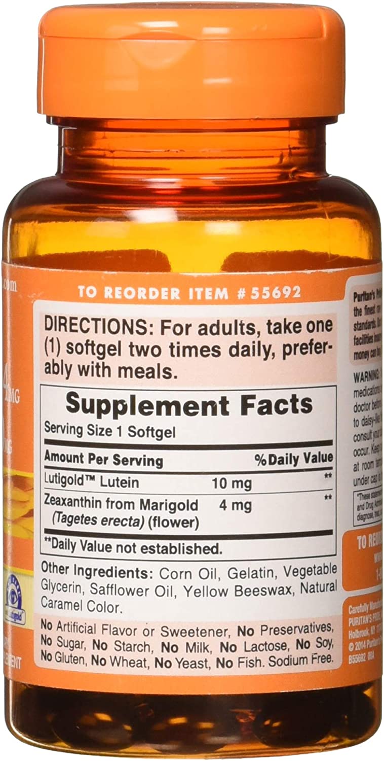 Zeaxanthin 4mg with Lutein 10mg, Supports Healthy Eyes and Vision*, 60 ct by Puritan