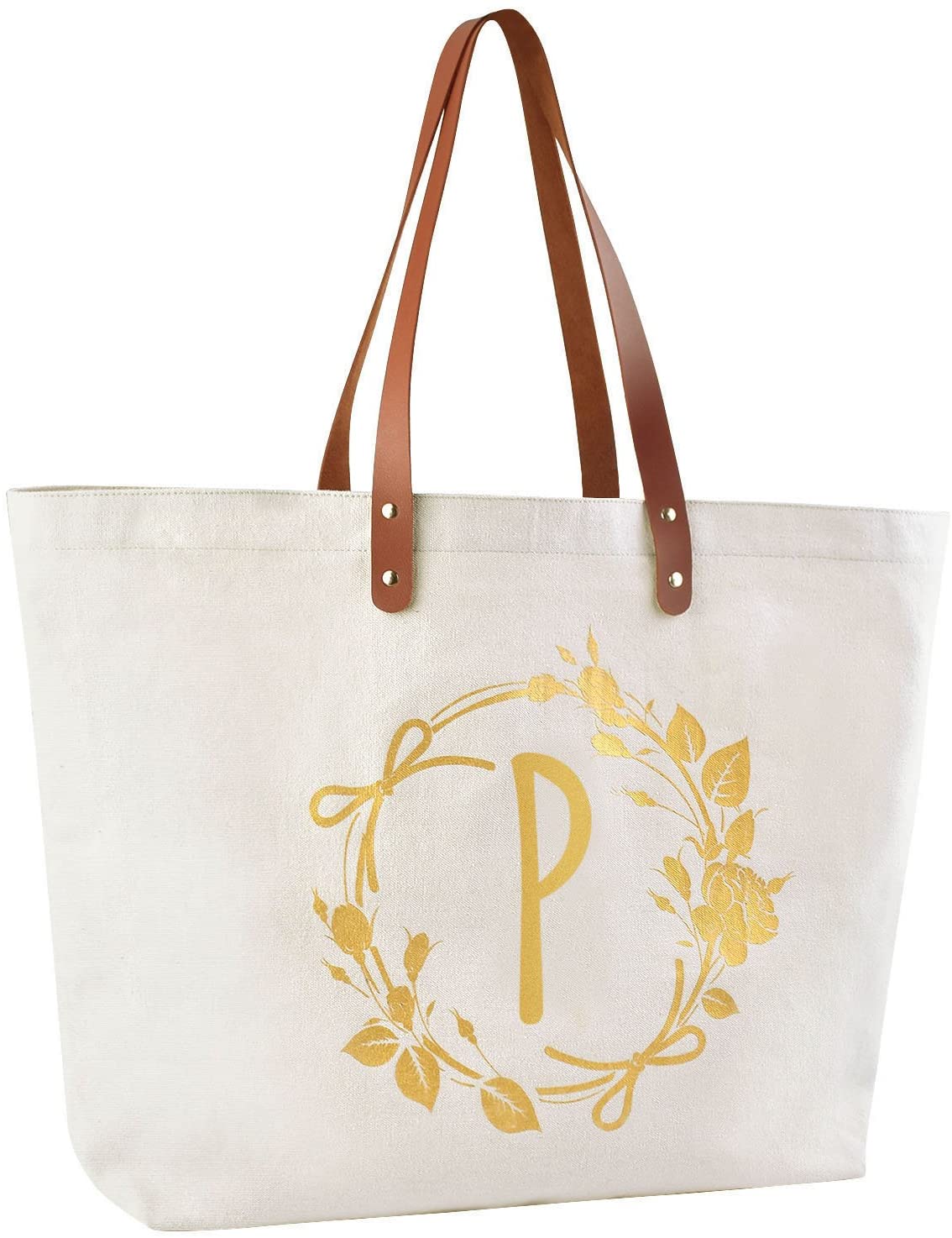 ElegantPark Monogrammed Gifts for Women Personalized Gifts Bag Monogram P Initial Bag Tote for Weddi