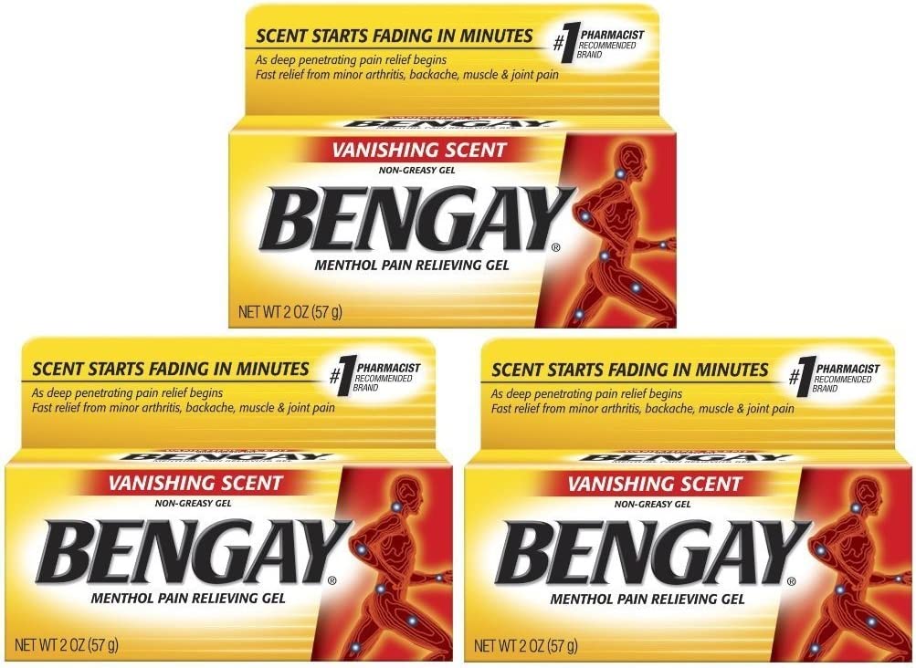 Bengay Menthol Pain Relieving Gel, Vanishing Scent, 3 Count