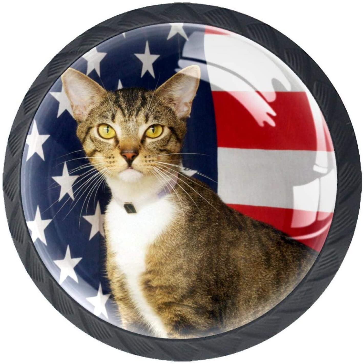 Lenergy Black Drawer Knobs Cat American Flag Dresser Knobs Round Cabinet Knobs for Kid