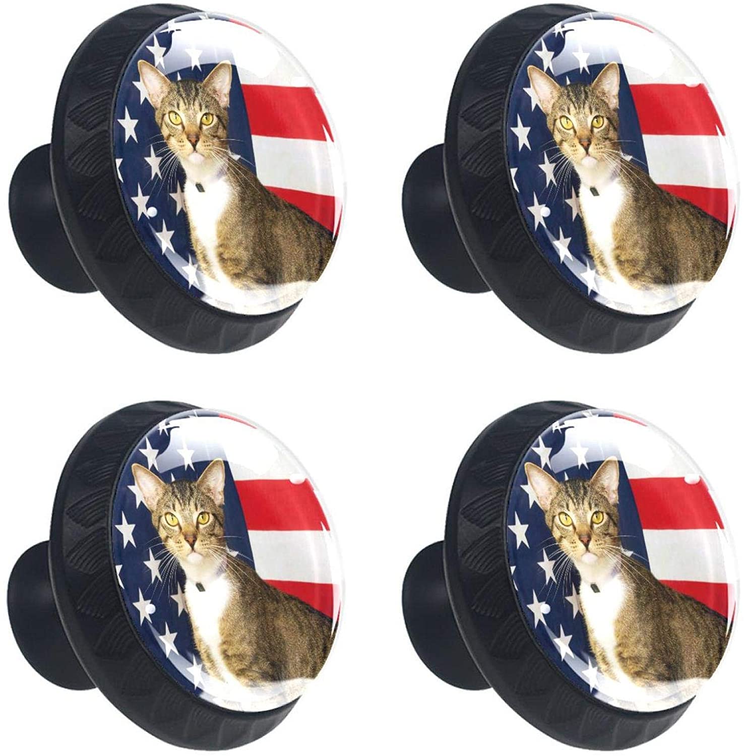 Lenergy Black Drawer Knobs Cat American Flag Dresser Knobs Round Cabinet Knobs for Kid