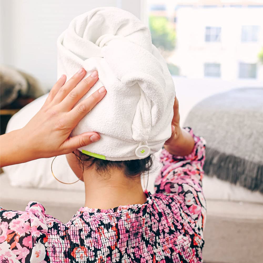 AQUIS - Original Hair Turban, Perfect Hands-Free Microfiber Hair Drying, White (10 x 27 Inches)