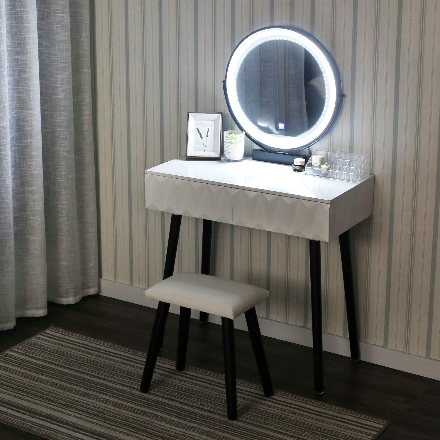 YOURLITEAMZ Vanity Table Set with Adjustable Brightness Mirror and
