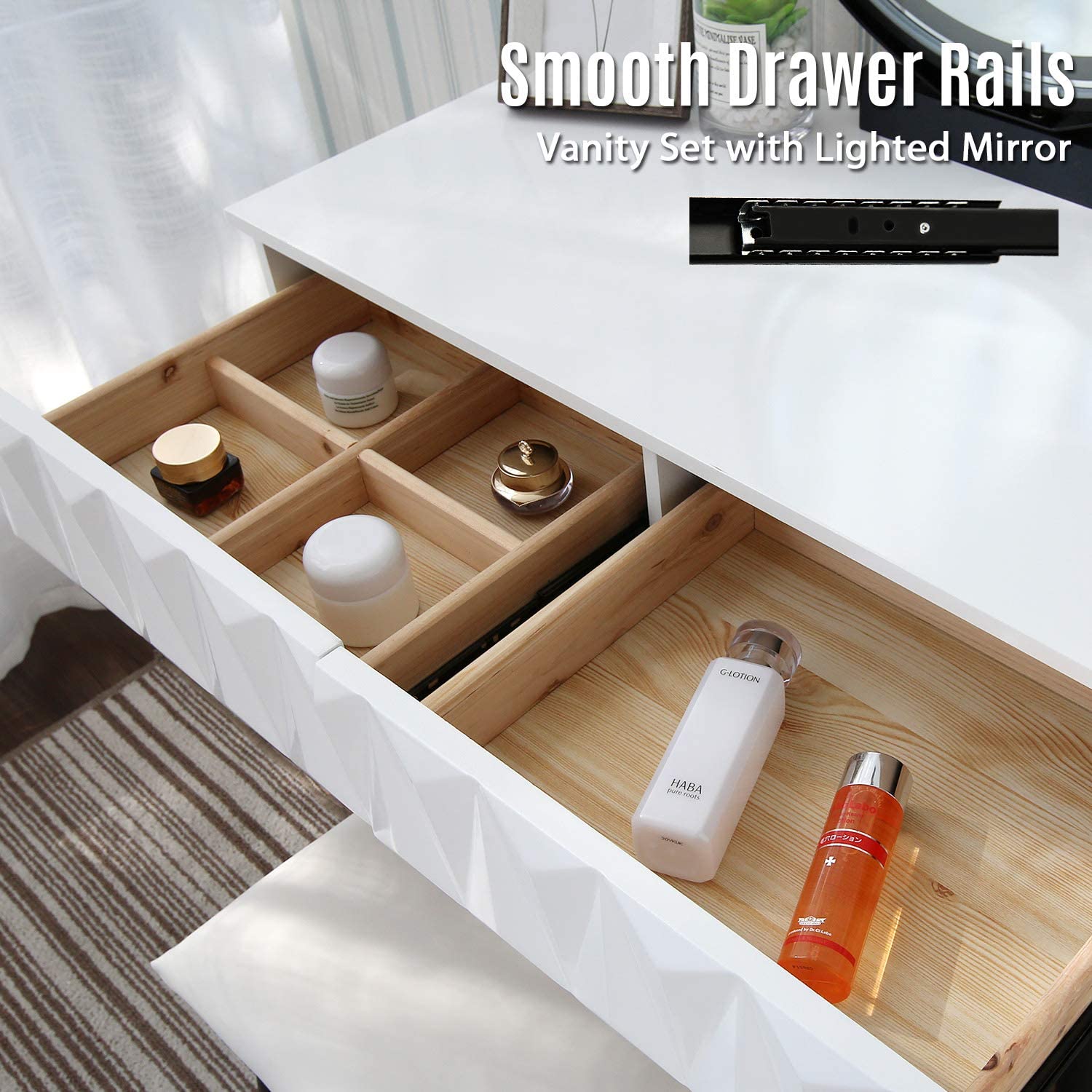 YOURLITEAMZ Vanity Table Set with Adjustable Brightness Mirror and Cushioned Stool, Dressing Table V