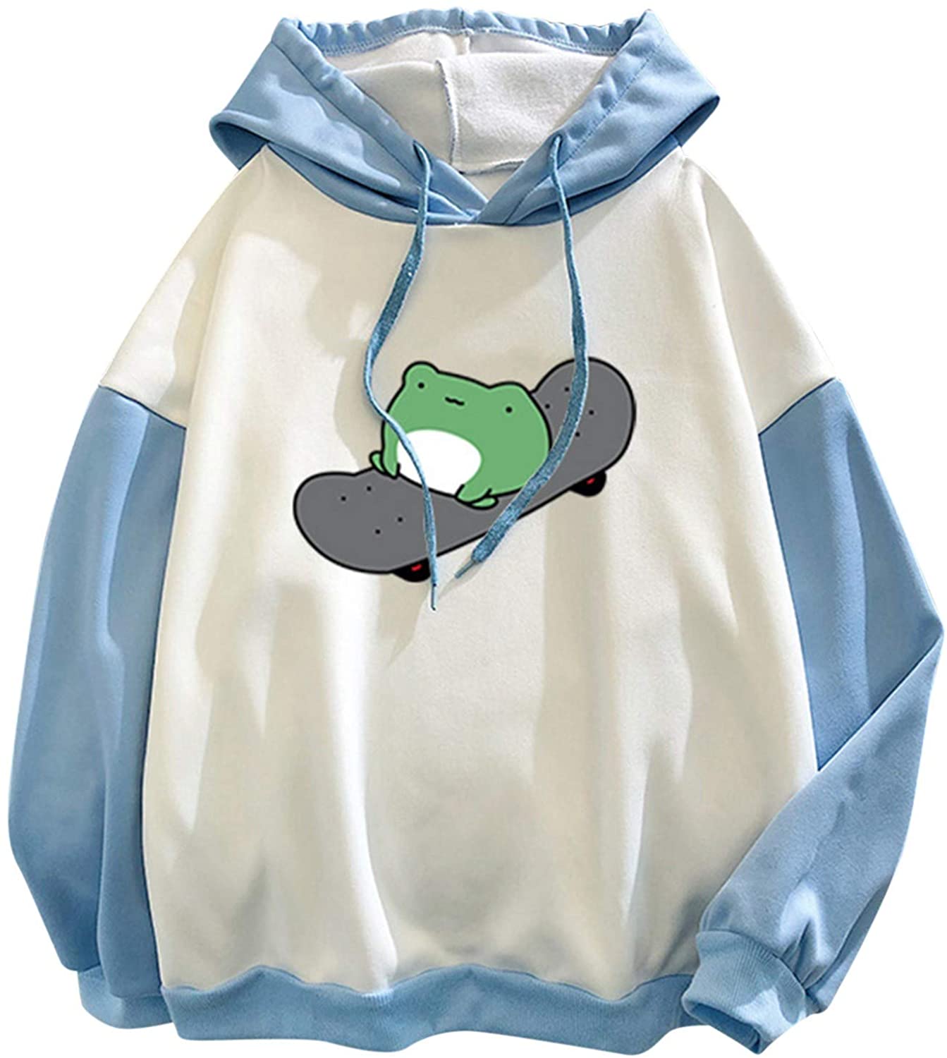 Hoodies for Womens,Womens Cute Frog Print Long Sleeve Pullover Tunic Loose Hoodies Crewneck Tops Blo