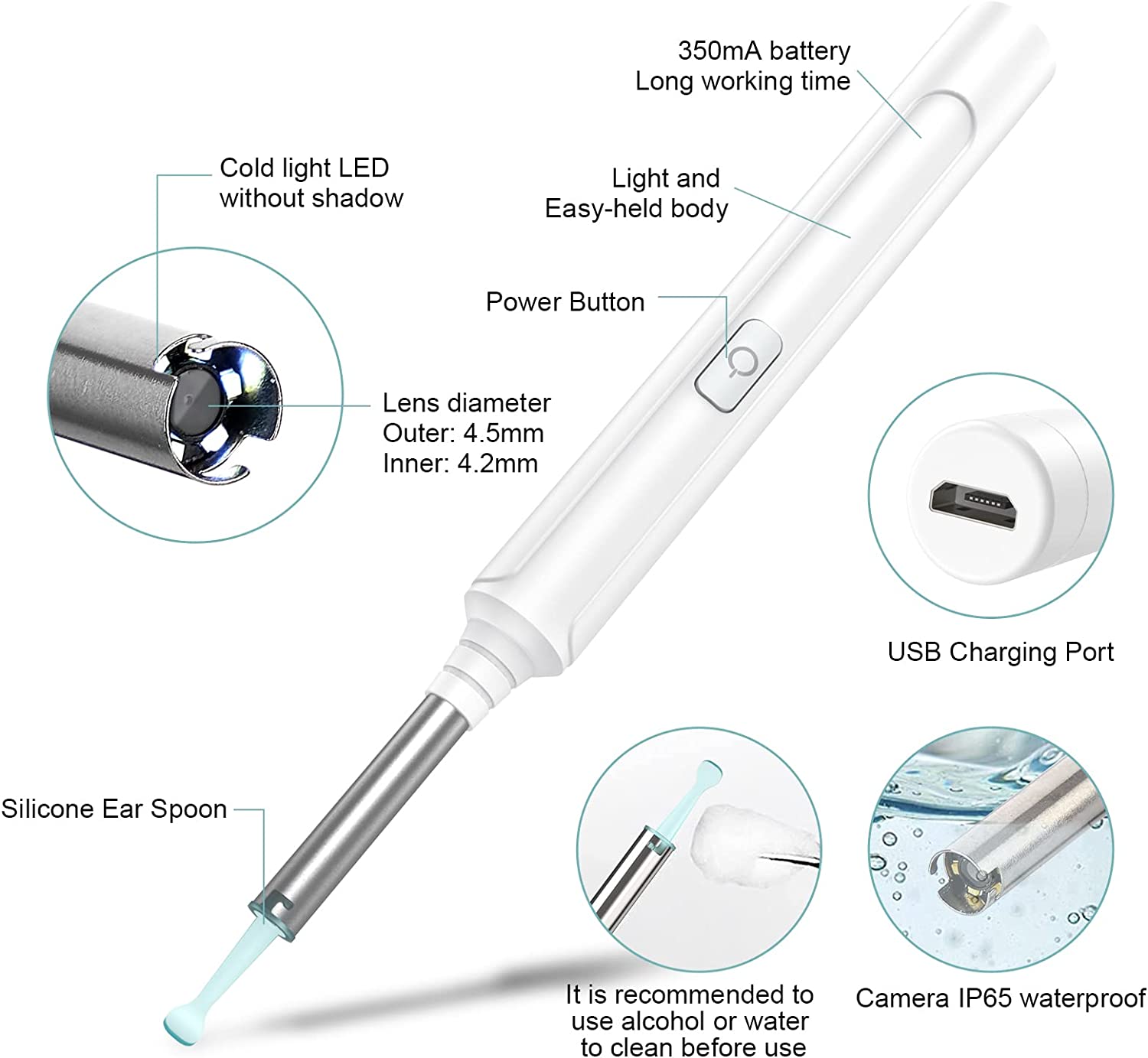 Ear Wax Removal, Earwax Remover Tool with 1296P FHD Ear Camera, 6 Low-Temp LED Lights, Ear Cleaner C