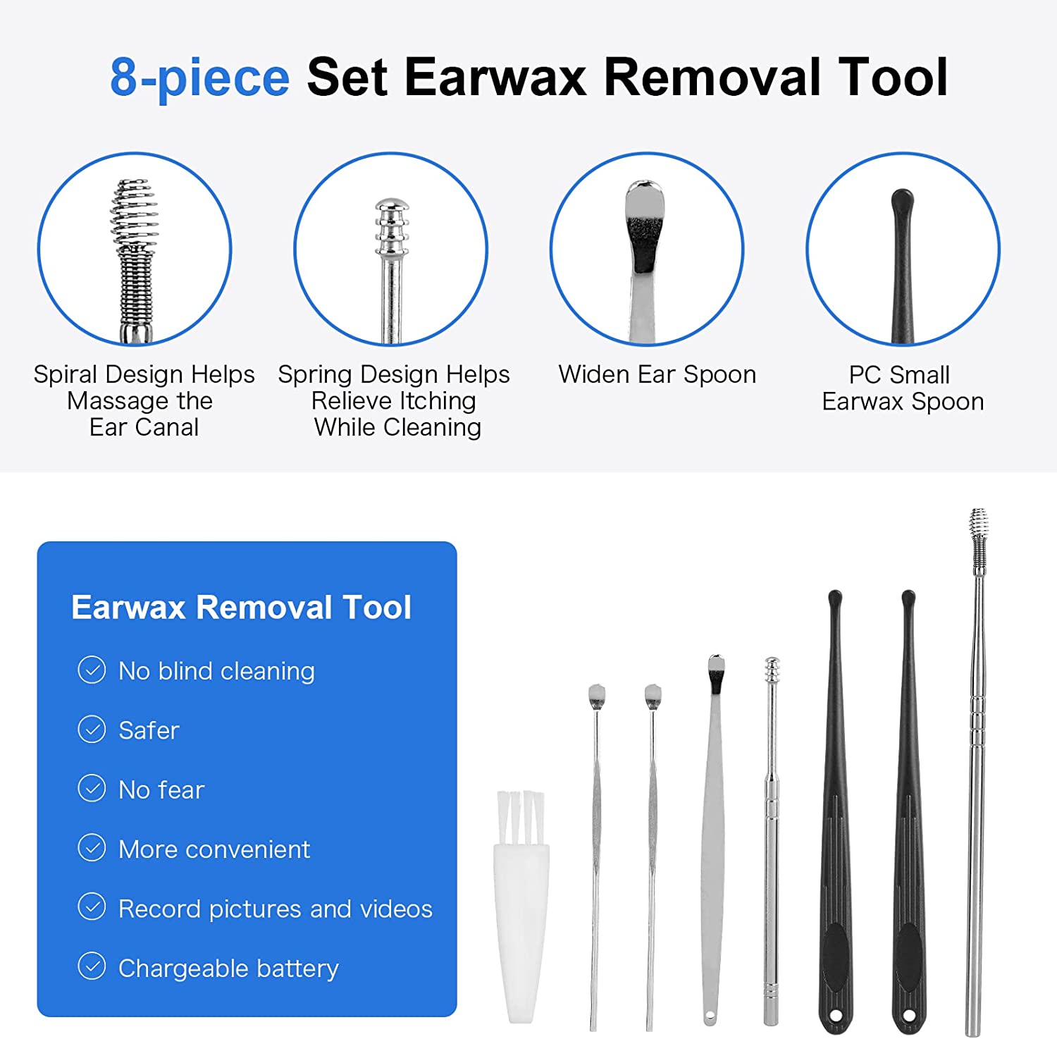Ear Wax Removal, Earwax Remover Tool with 1296P FHD Ear Camera, 6 Low-Temp LED Lights, Ear Cleaner C