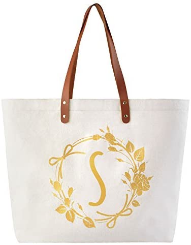 ElegantPark Monogrammed Gifts for Women Personalized Gifts Bag Monogram S Initial Bag Tote for Weddi