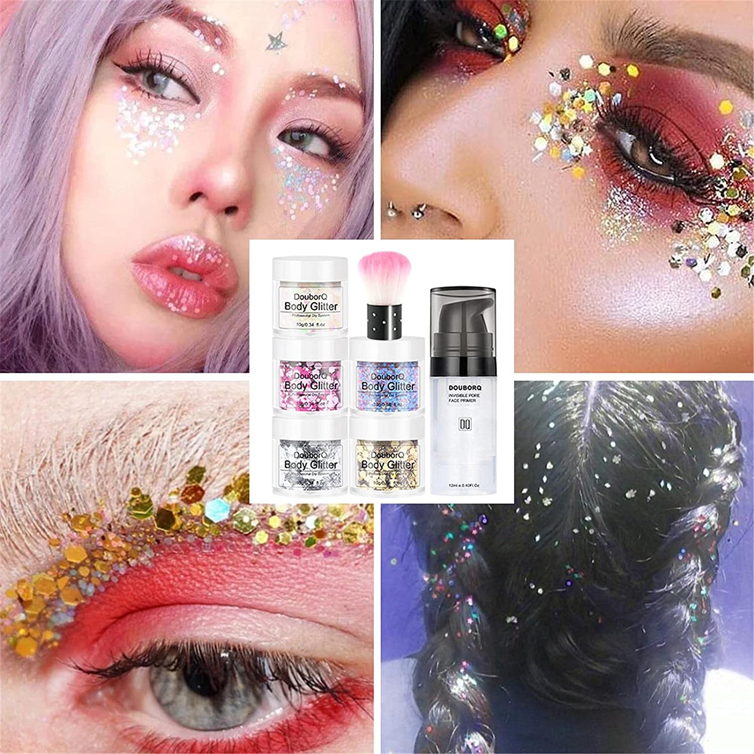 Mona43Henry Body Glitter, Holographic Cosmetic Face Glitter for Body, Eyes and Lips, Body Sequins wi