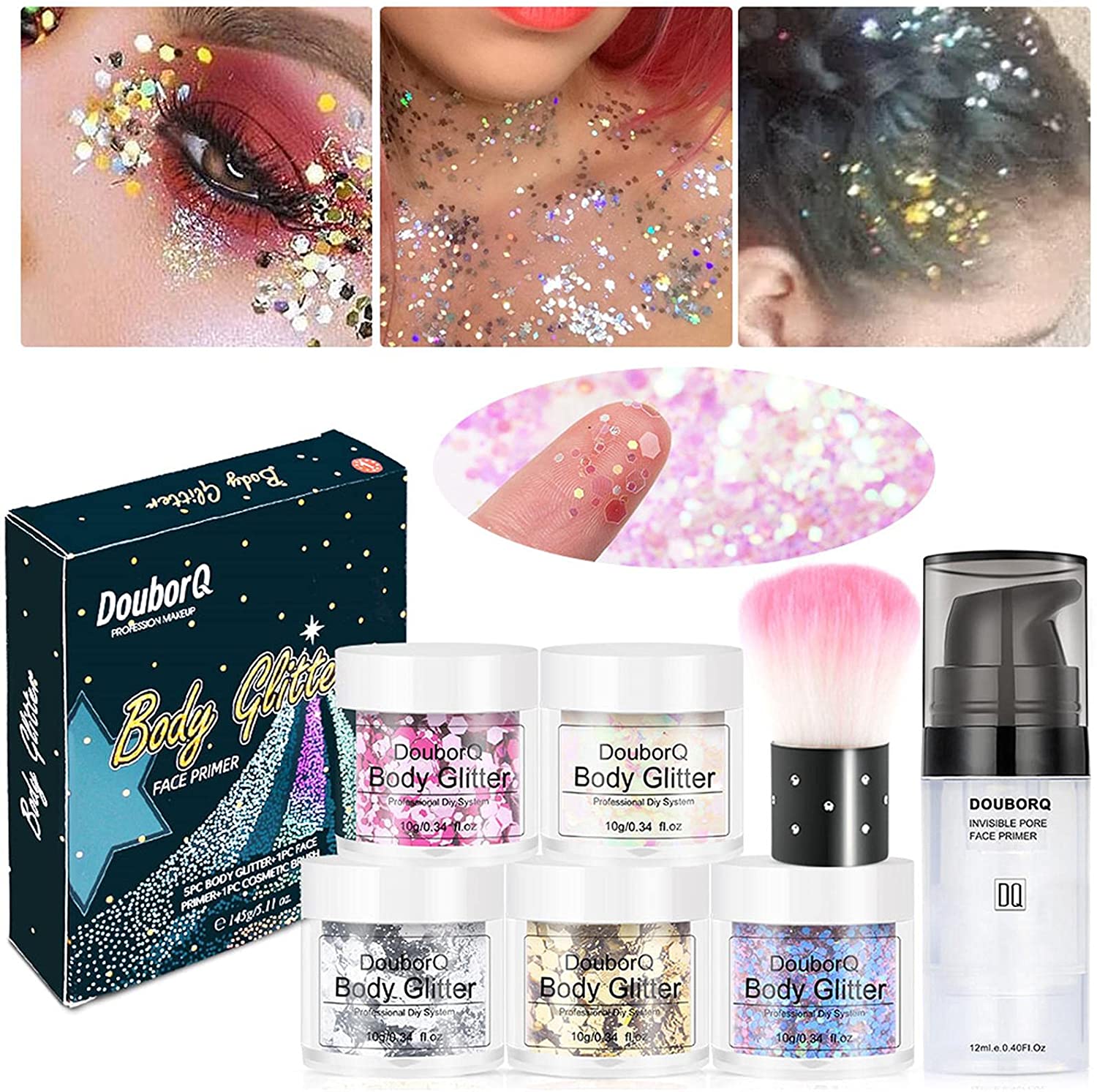 Mona43Henry Body Glitter, Holographic Cosmetic Face Glitter for Body, Eyes and Lips, Body Sequins wi