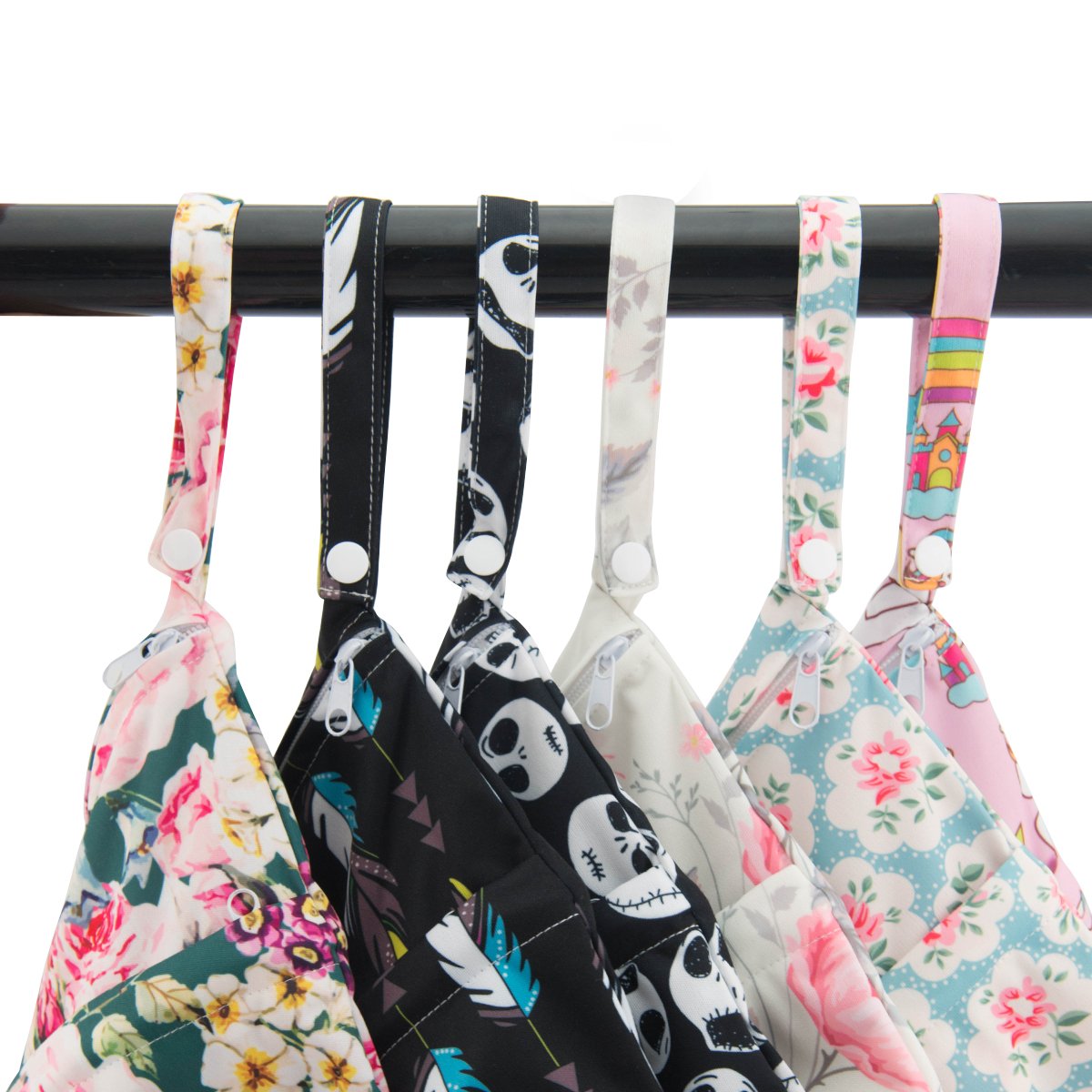 ALVABABY 2pcs Cloth Diaper Wet Dry Bags Waterproof Reusable with Two Zippered Pockets Travel Beach P
