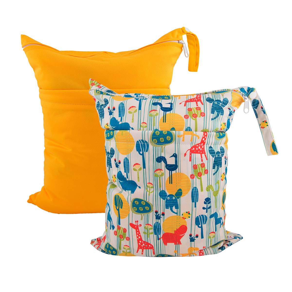 ALVABABY 2pcs Cloth Diaper Wet Dry Bags Waterproof Reusable with Two Zippered Pockets Travel Beach P