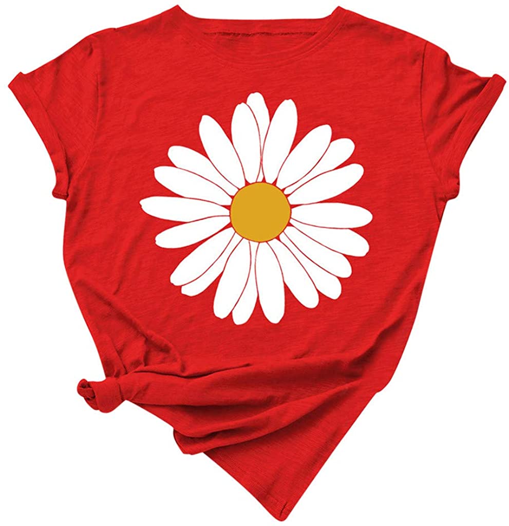 Dosoop Womens Summer Daisy Printed T Shirt Teen Girls Graphic Short Sleeve Casual Crewneck Cute Tees