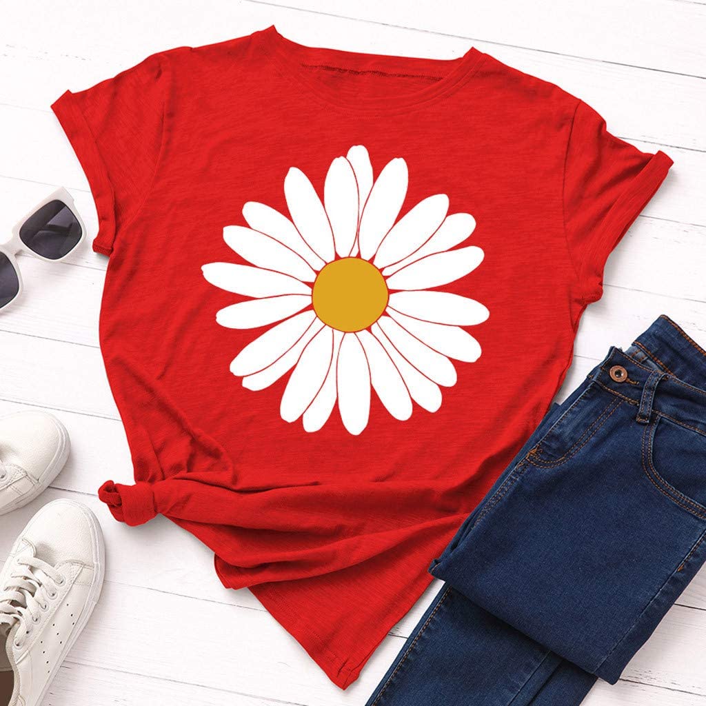 Dosoop Womens Summer Daisy Printed T Shirt Teen Girls Graphic Short Sleeve Casual Crewneck Cute Tees