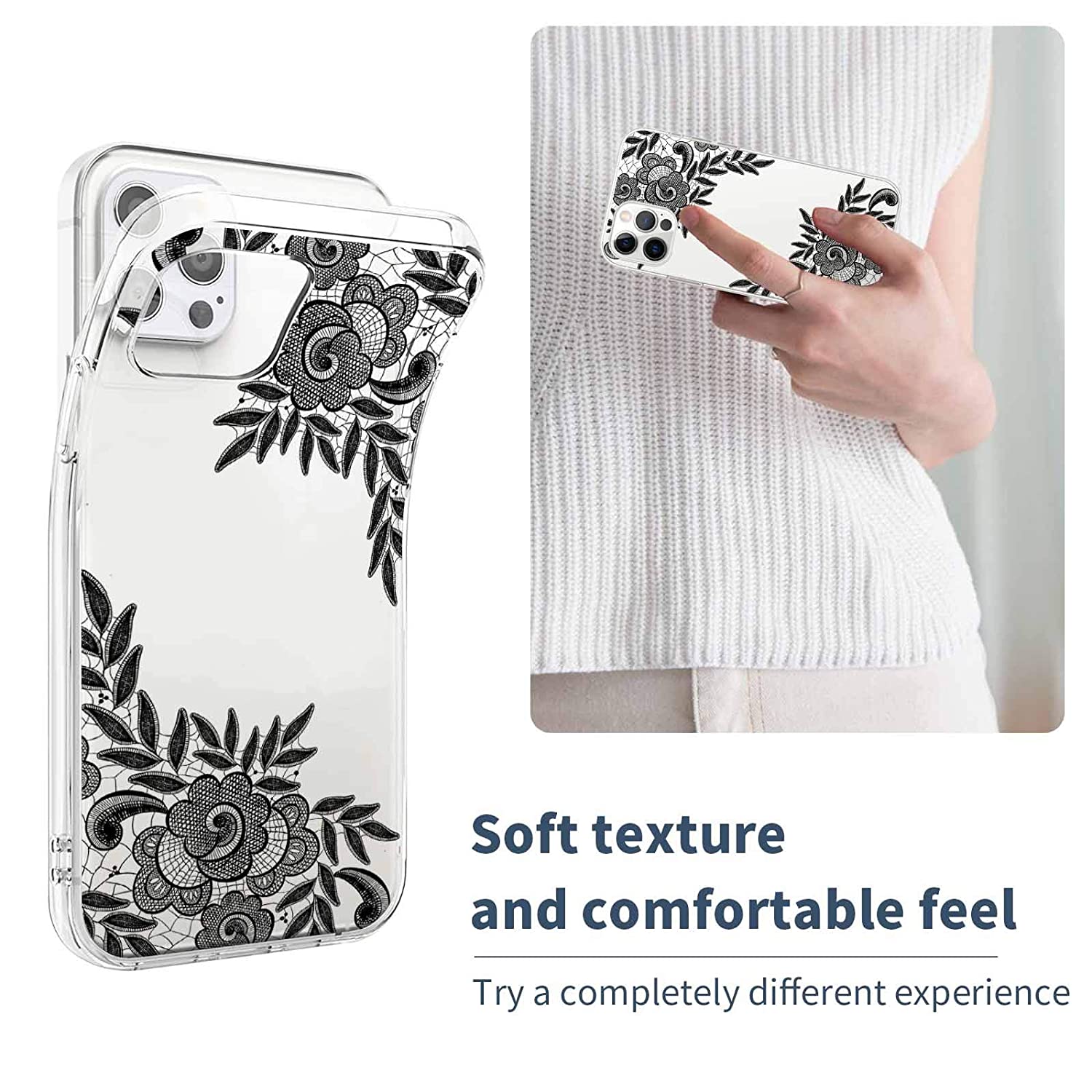 Cover Case Compatible With iPhone 12 Pro 6.1 inch 2020,Flower Lace Edge Pattern Liquid Crystal Soft 