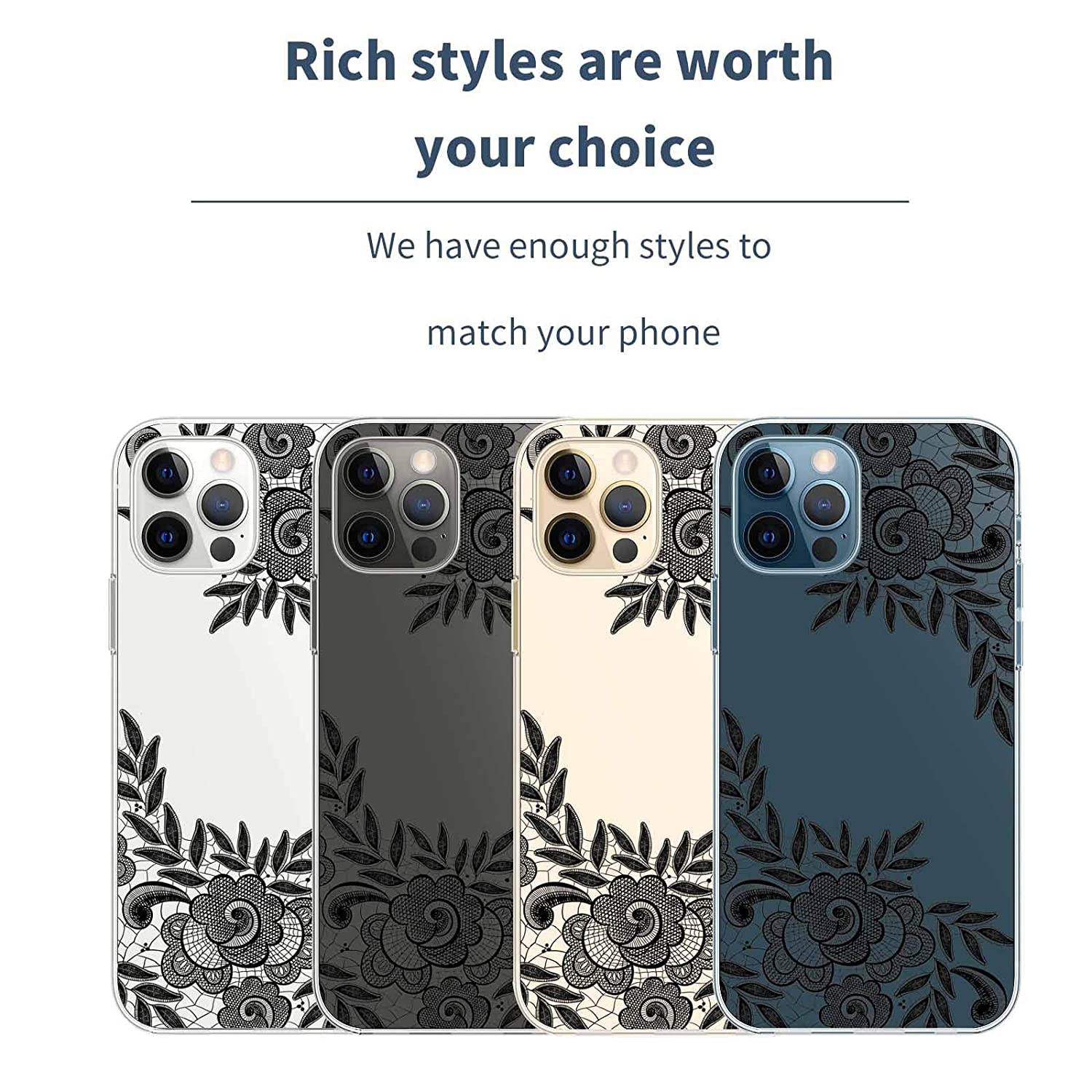 Cover Case Compatible With iPhone 12 Pro 6.1 inch 2020,Flower Lace Edge Pattern Liquid Crystal Soft 