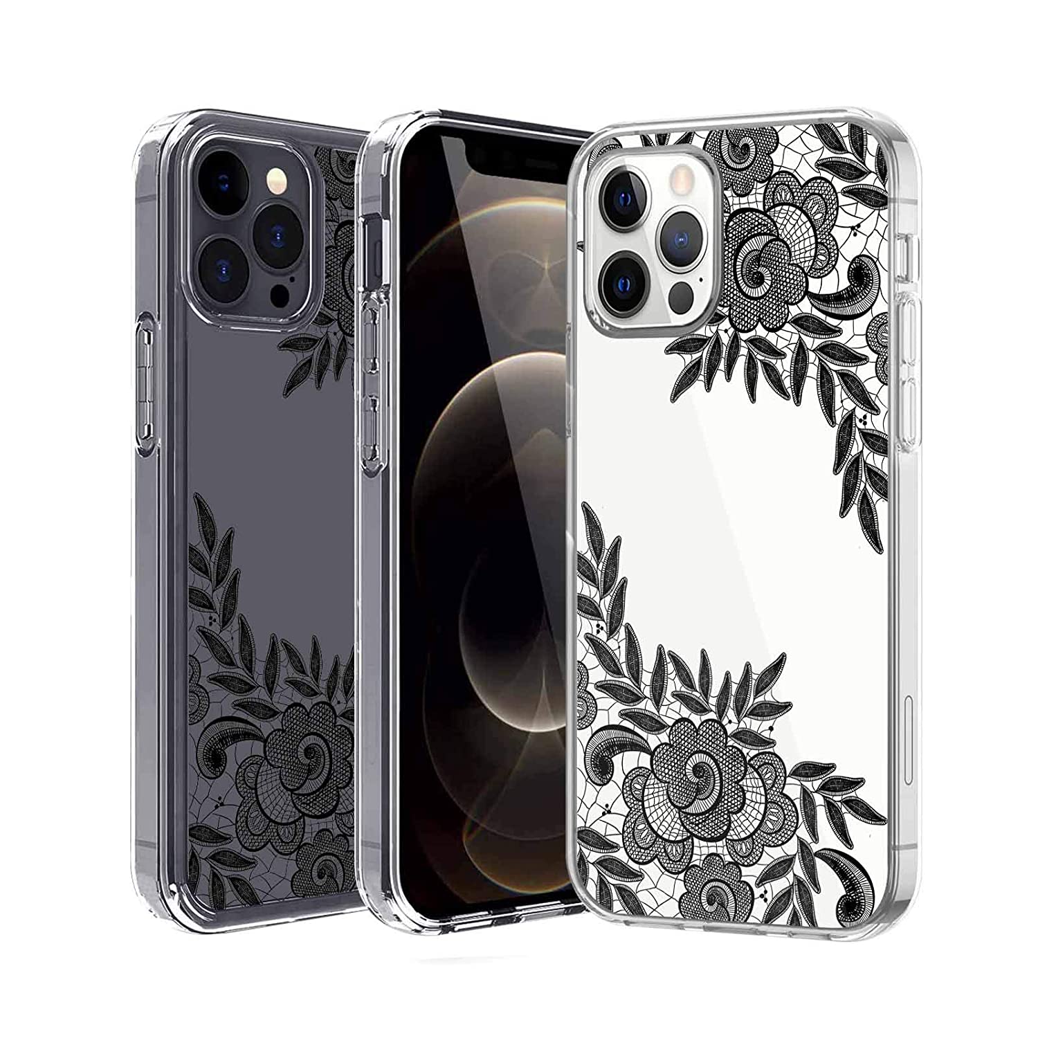 Cover Case Compatible With iPhone 12 Pro 6.1 inch 2020,Flower Lace Edge Pattern Liquid Crystal Soft 