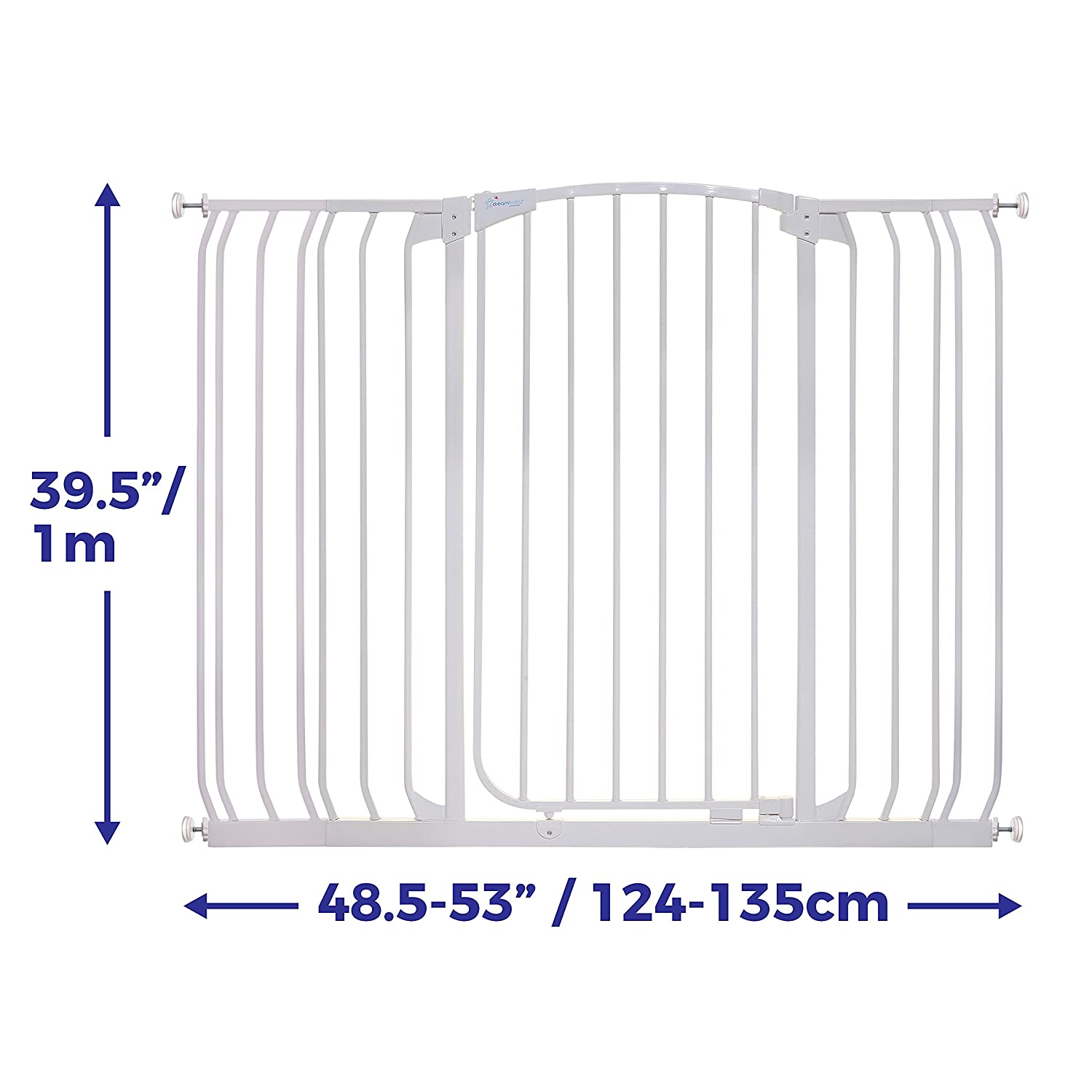 Dreambaby Chelsea Extra-Tall & Wide Auto-Close Security Baby Safety Gate- White - with Extensions -