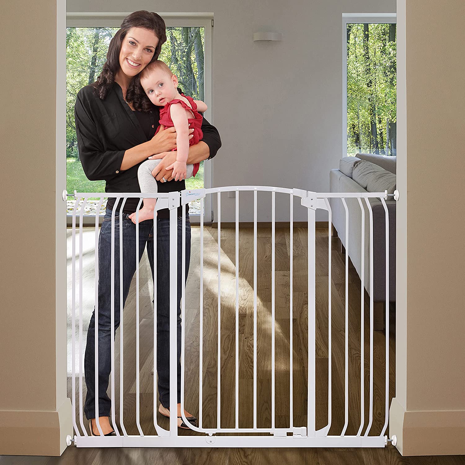 Dreambaby Chelsea Extra-Tall & Wide Auto-Close Security Baby Safety Gate- White - with Extensions -