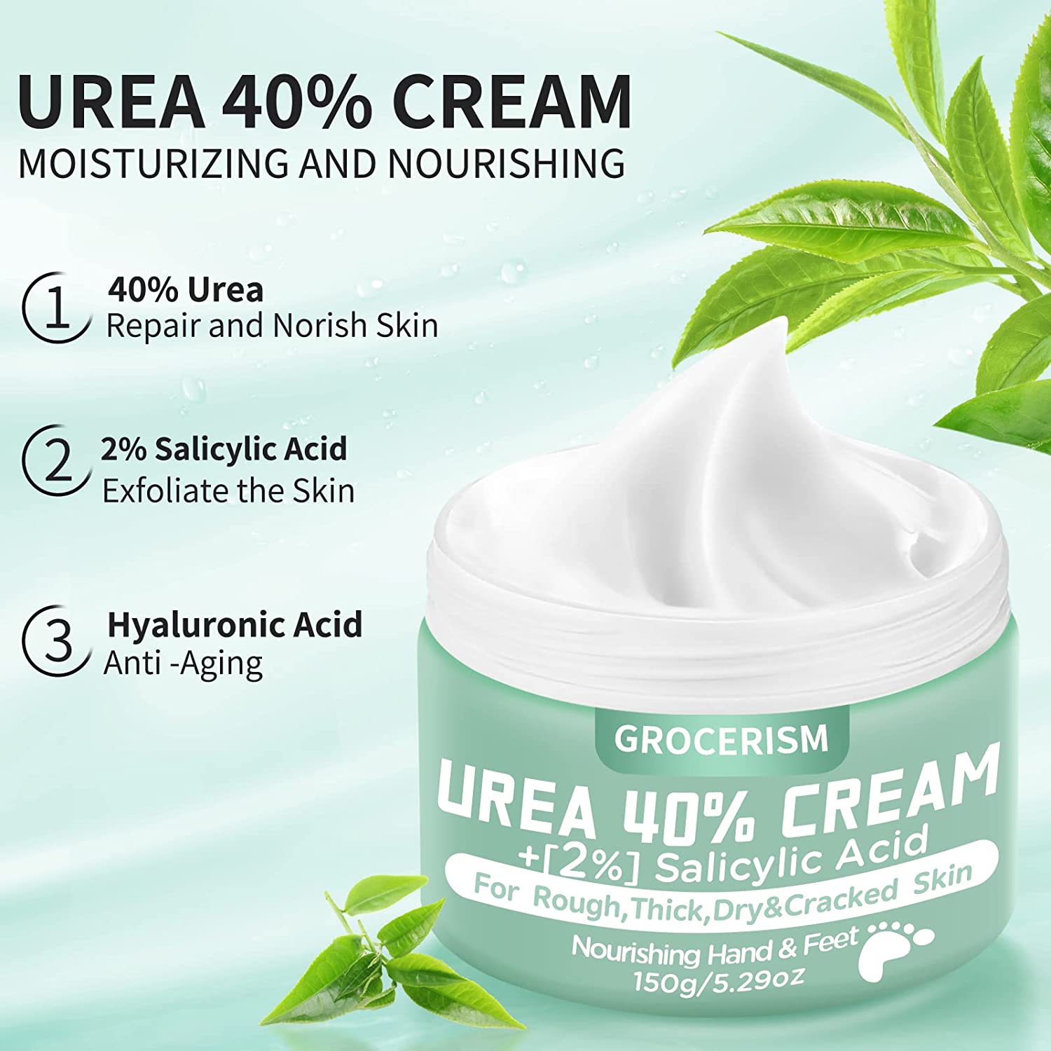 Urea Cream 40 Percent for feet Plus 2% Salicylic Acid 5.29 oz || Callus Remover Foot Cream, Hand Cre