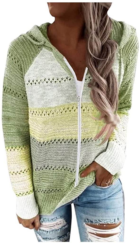 Dosoop Women Shirt 2020 Blouse Sweater Hoodies Patchwork Long Sleeves Hooded Cardigan Knitted Pullov