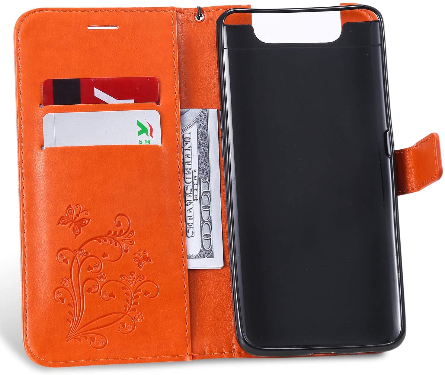 Amocase Wallet Leather Case with 2 in 1 Stylus for Samsung Galaxy A80,Premium Strap 3D Butterfly Mag